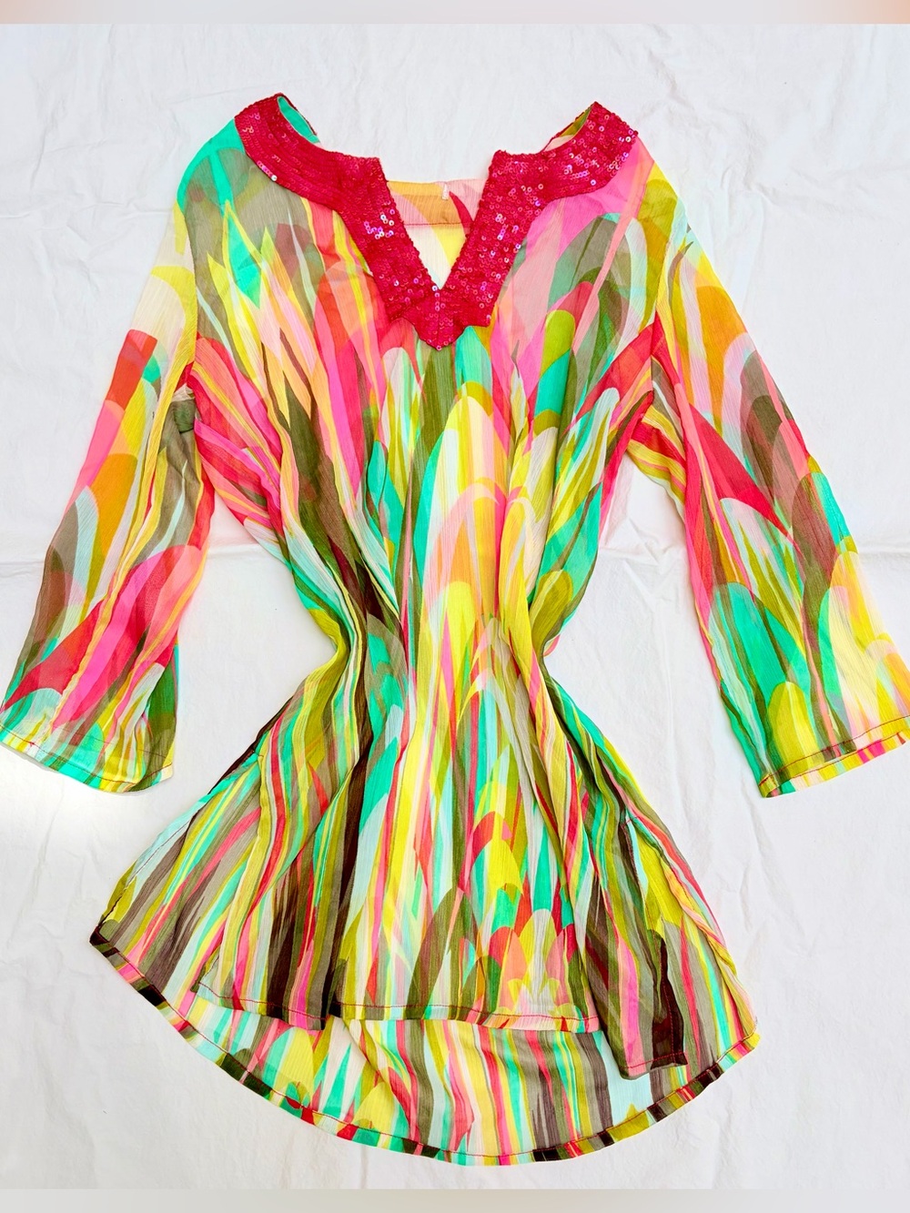 Vibrant Multicolor Sequin V-Neck Tunic